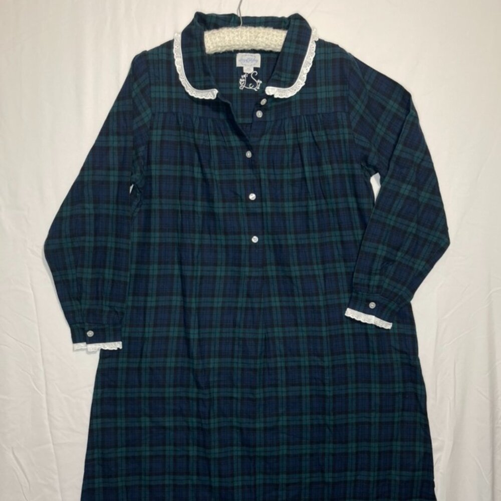 Lanz of Salzburg Women's Plaid Flannel Nightgown S Long Sleeve Grannycore